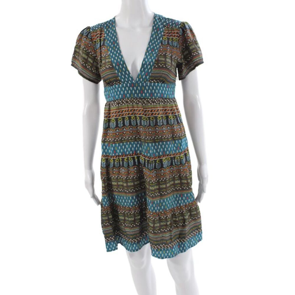 What Comes Around Goes Around Womens Fit & Flare Blue Silk Dress Size 2